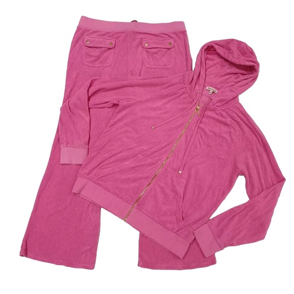 Juicy Couture Tracksuit Matching Set Large Jacket Pants Pockets Vintage Pink Y2k - Picture 1 of 15